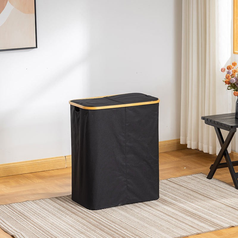 Storage basket with lid made of fabric and bamboo Kalsten