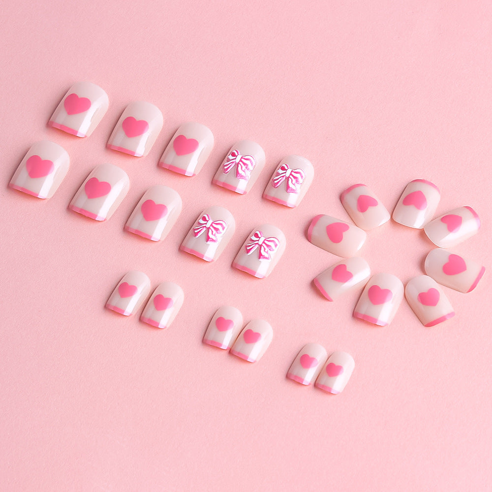 Heart and Bow-Embellished Press-On Nail Art Kalsten
