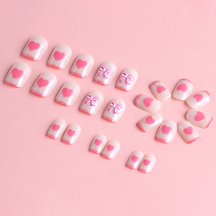 Heart and Bow-Embellished Press-On Nail Art Kalsten