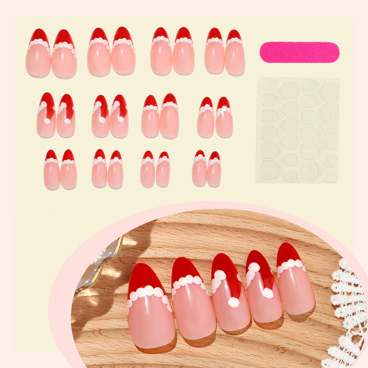 Festive Themed Press-On Nail Set with Decorative Santa Hat Design Kalsten