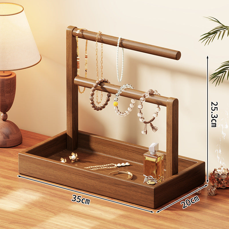 Multi Level Wooden Jewelry Display and Organizer Stand with Felt Lined Tray
