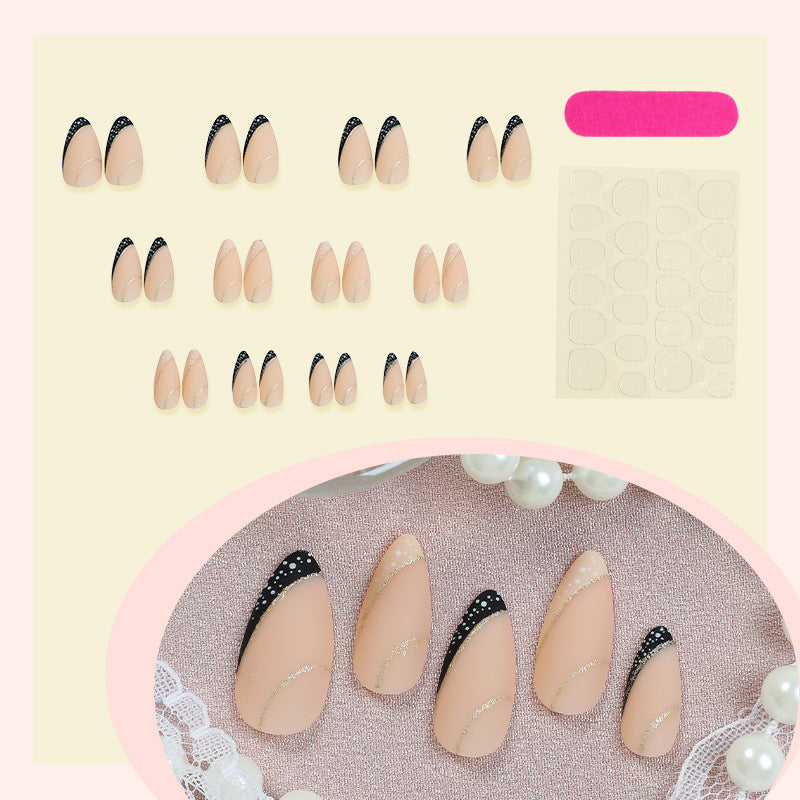 Stylish Stiletto Press-On Nail Art Set with Gold Accents Kalsten