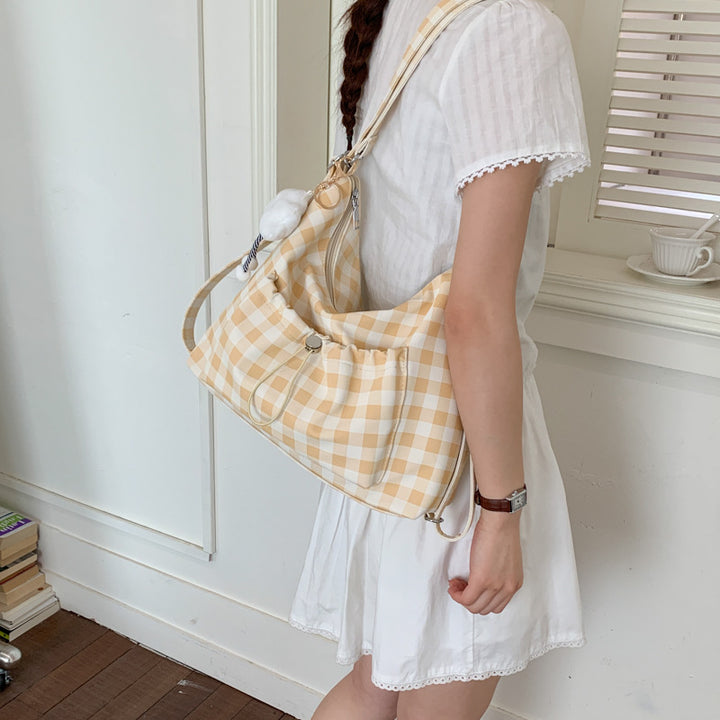 Gingham Print Slouchy Shoulder Bag