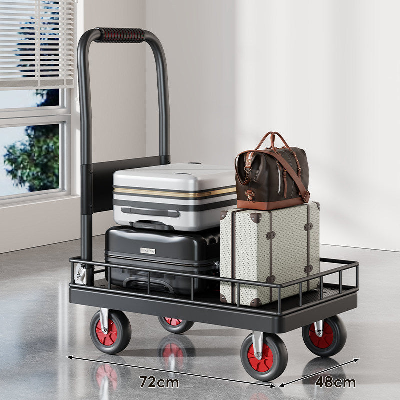 Heavy-Duty Platform Luggage Cart with Raised Safety Rail and Ergonomic Padded Handle