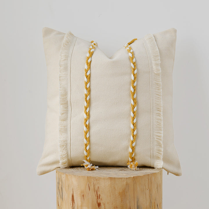 Decorative rectangular cotton cushion cover with woven trims and fringes Kalsten