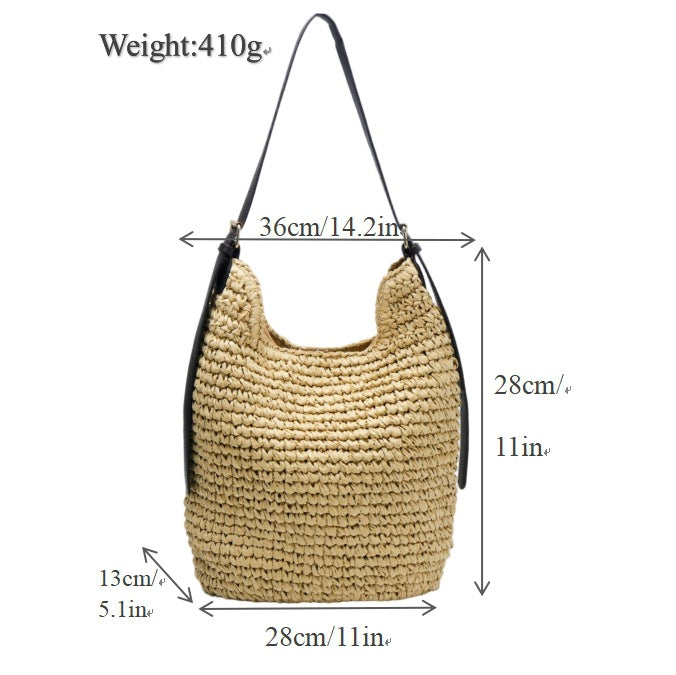 Braided Shoulder Bag Made of Natural Material with Elegant Leather Accents Kalsten