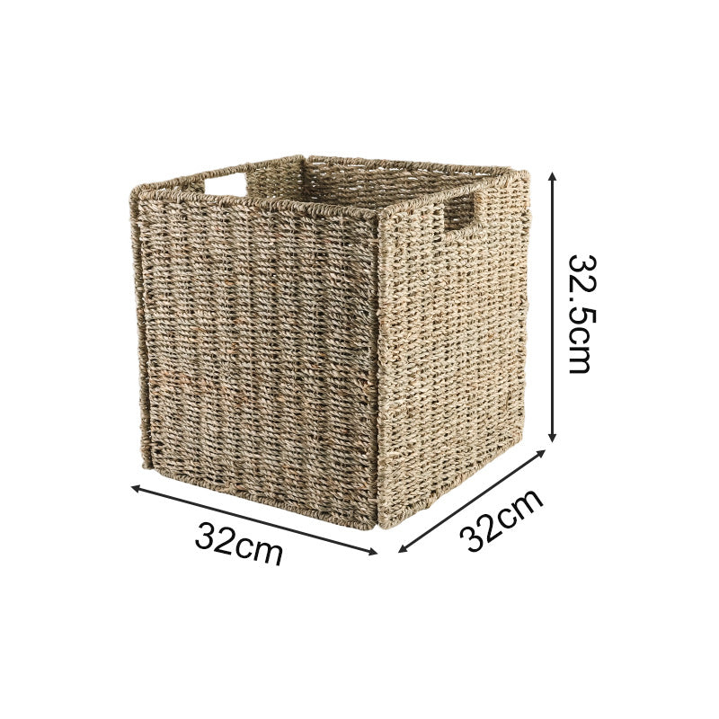 Functional storage basket with natural weave pattern