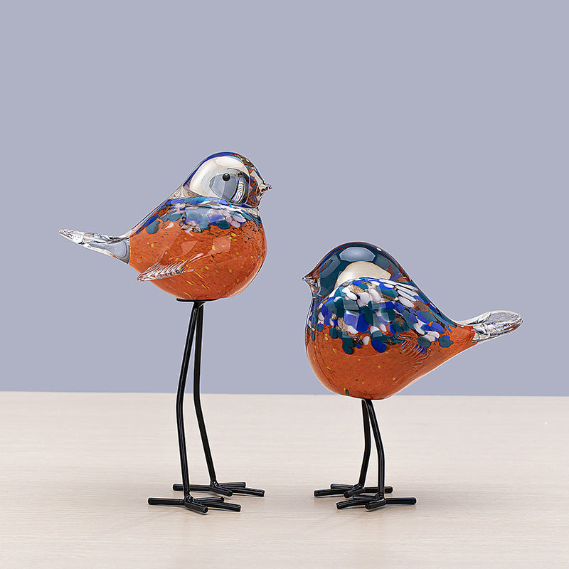 Handblown Decorative Glass Bird Sculpture on Metal Legs Kalsten