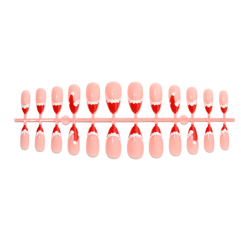 Festive Themed Press-On Nail Set with Decorative Santa Hat Design Kalsten