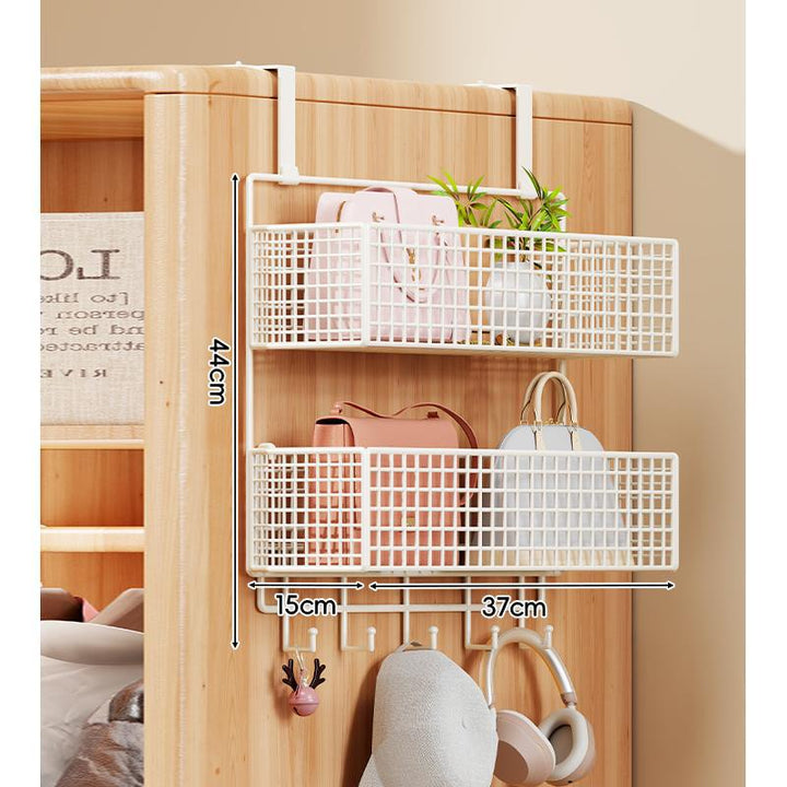 Over-the-Door Metal Grid Hanging Organizer with Four Stackable Baskets and Hooks
