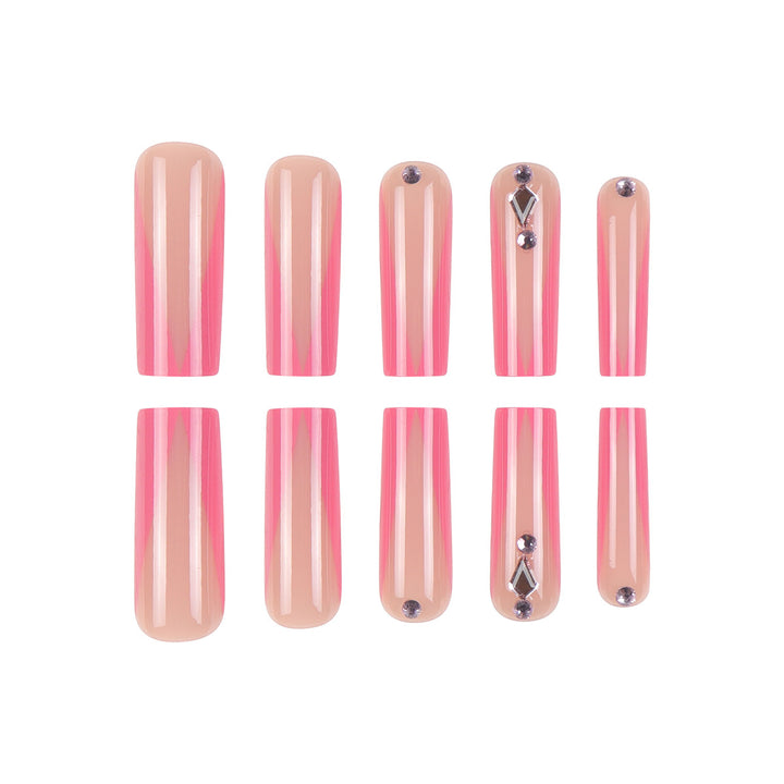 Long Stiletto Press-On Nails with Rhinestone and Glossy Finish Kalsten