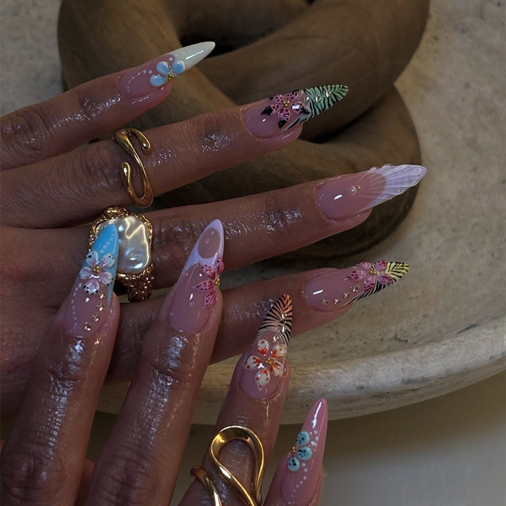 Artistic Floral Press-On Nail Design Kalsten