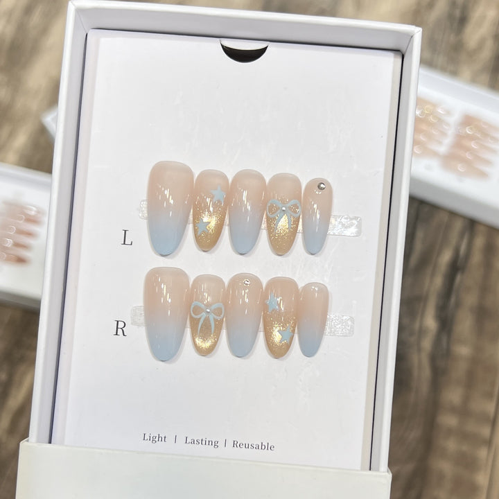 Decorative Press-On Nail Set with Glitter and Bow Accents Kalsten