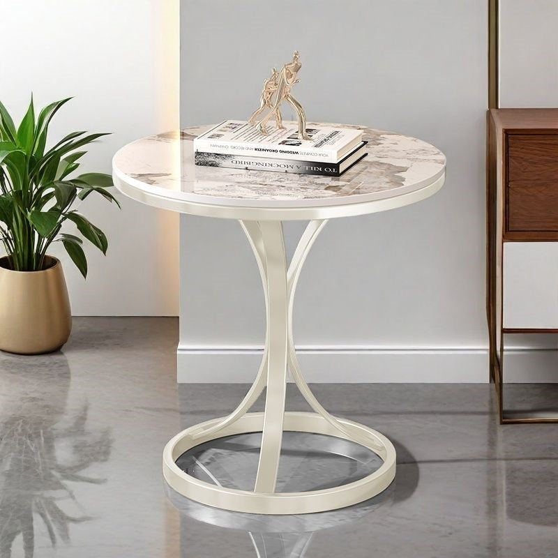 Modern Round Accent Table with Sleek Metal Base Kalsten