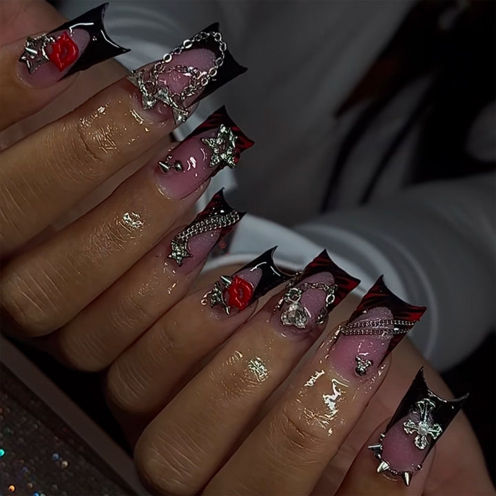 Artificial nails with glamorous 3D decorations and noble accents Kalsten