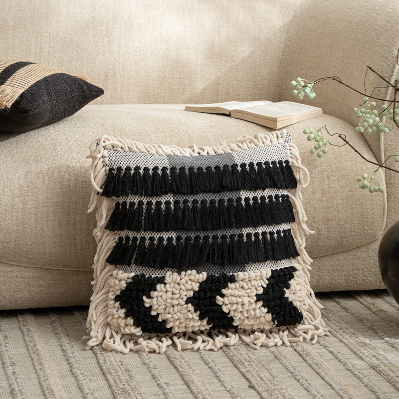 Boho cushion cover with macrame, tassels and relief texture Kalsten