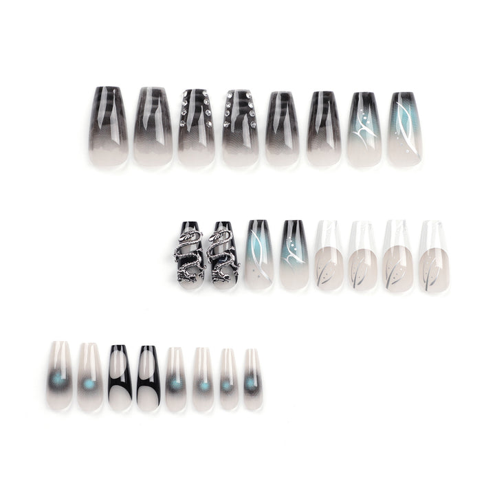 Artistic acrylic nails in elegant ombre design with elaborate details Kalsten