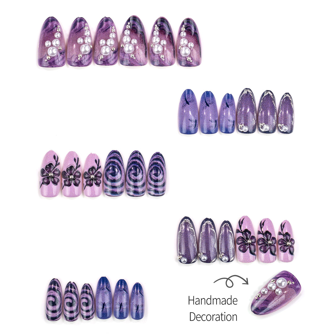 Artistic Floral & Gemstone Press-On Nail Set