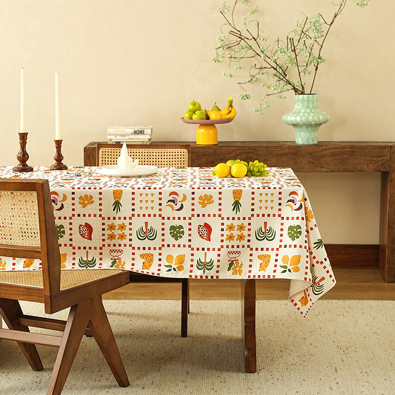 Rectangular tablecloth with retro-inspired tile pattern and cotton blend Kalsten