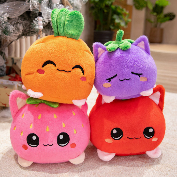 Kawaii Round Cat-Fruit Plush Pillow with Leaf Top and Squishy Bean-Fill Cuddle Companion Kalsten