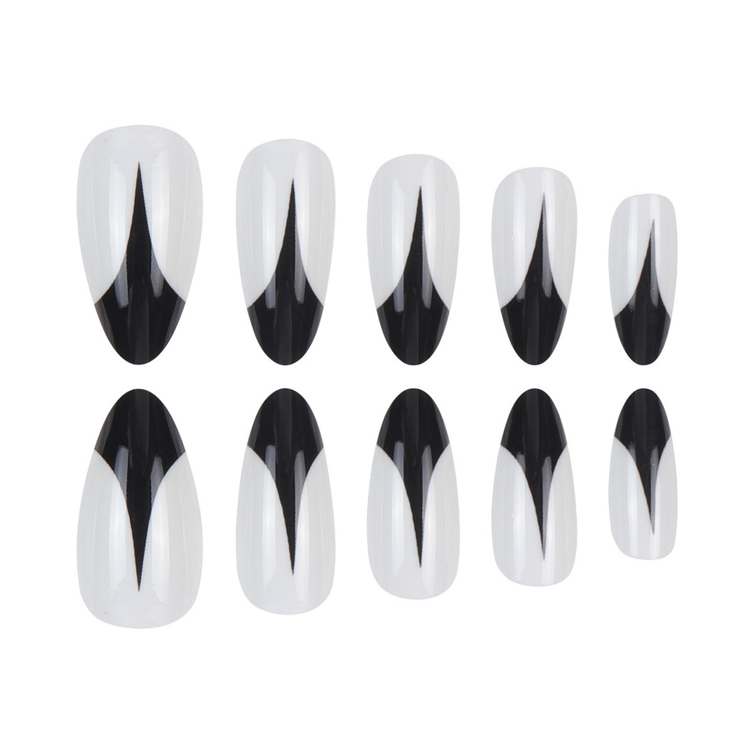 Trendy Stiletto Press-On Nails with Artistic Black and White Design Kalsten