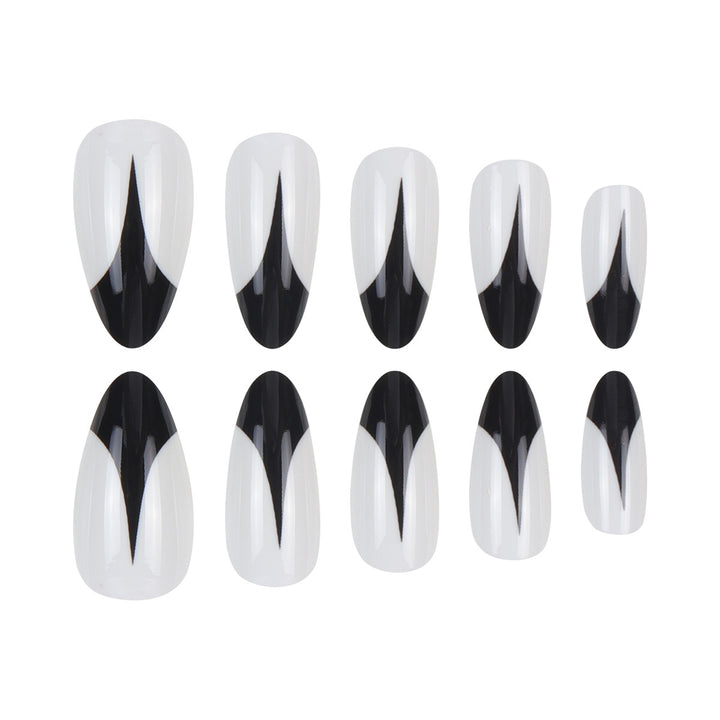 Trendy Stiletto Press-On Nails with Artistic Black and White Design Kalsten