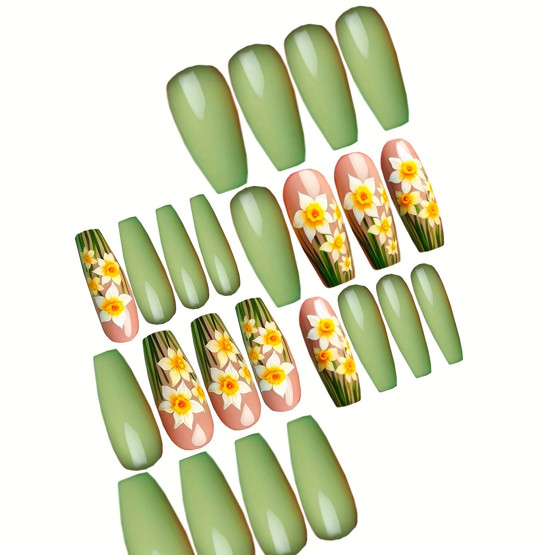 Floral Daffodil Press-On Nail Art Kalsten