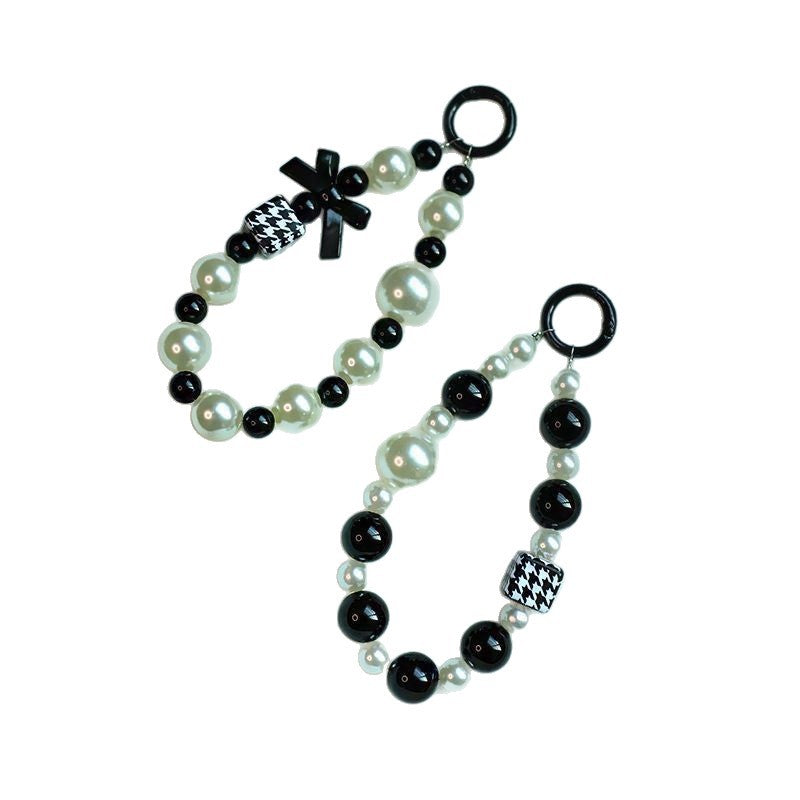 Elegant Pearl and Black Bead Charm Bracelet Kalsten