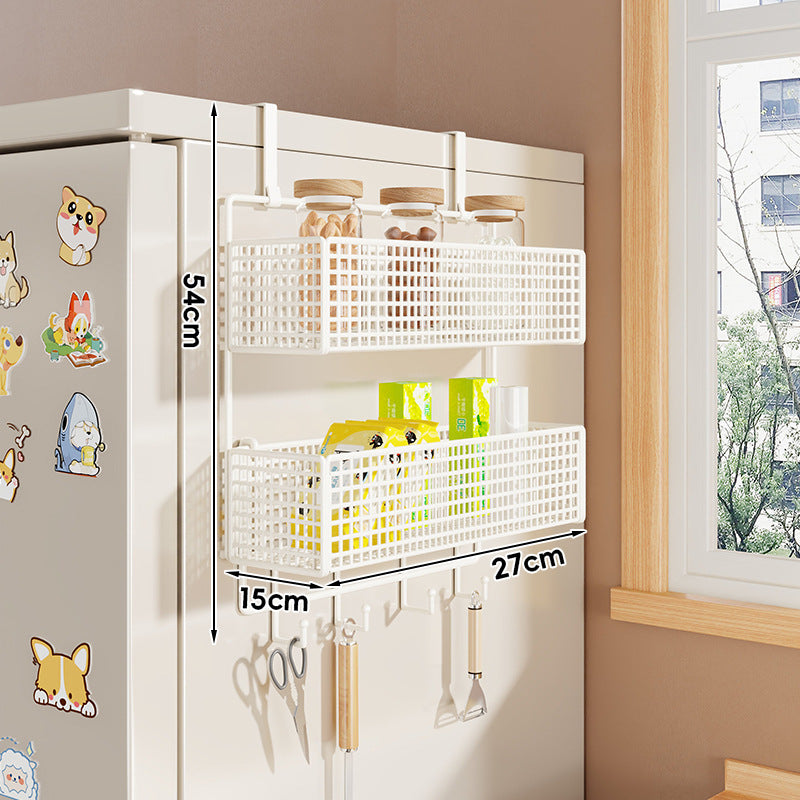 Over-Refrigerator Vertical Hanging Mesh Storage Rack with Deep Baskets and Hook Rail
