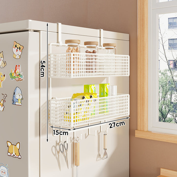Over-Refrigerator Vertical Hanging Mesh Storage Rack with Deep Baskets and Hook Rail