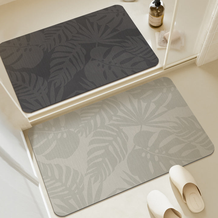 Decorative Low-Profile Absorbent Leaf-Pattern Bathroom and Entry Mat