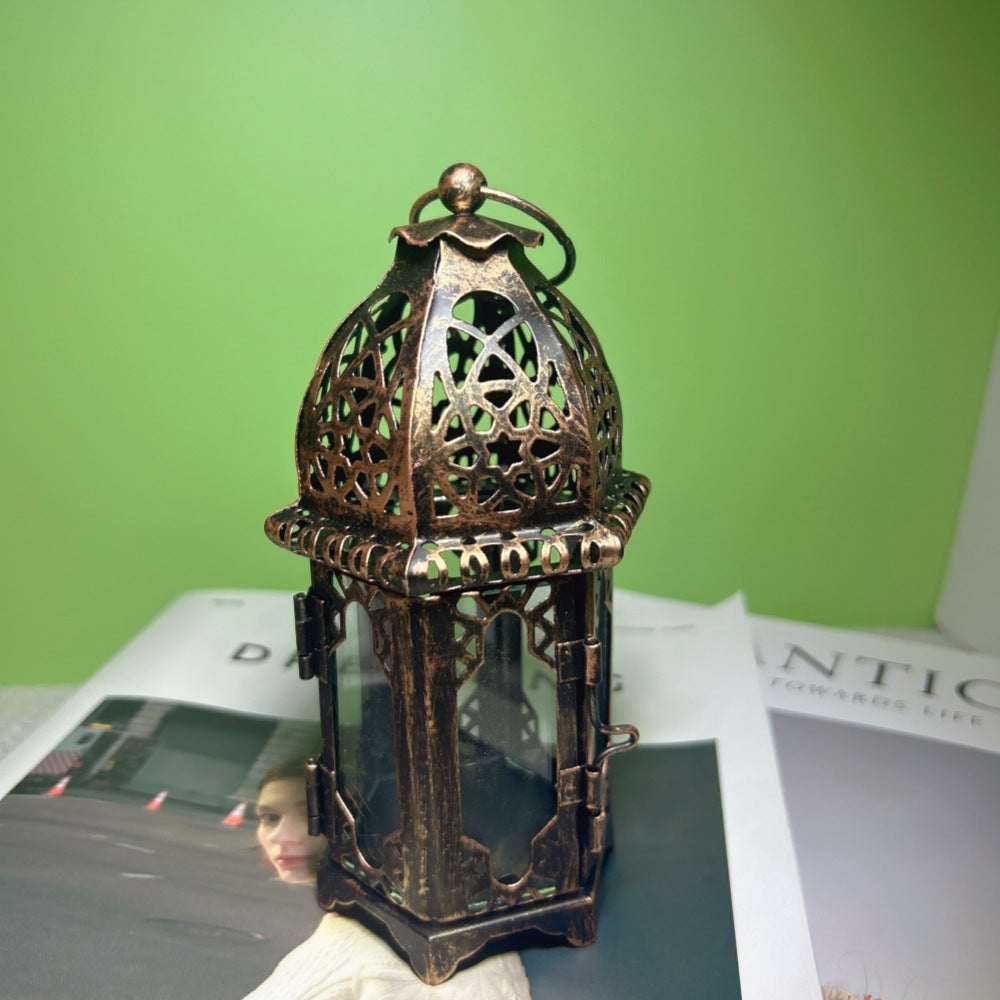 Ornate Moroccan Stained-Glass Metal Tealight Lantern Kalsten