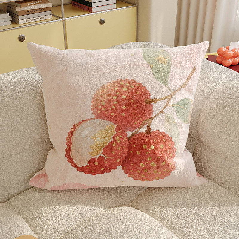 Decorative Square Throw Pillow Cover with Watercolor Lychee Botanical Print and Hidden Zipper