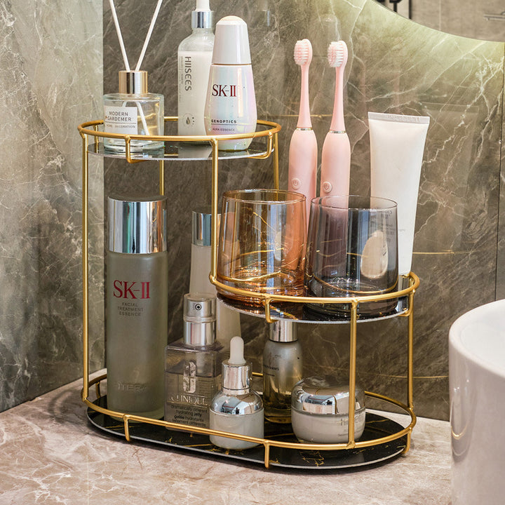 Elegant 2-tier storage basket made of marble Kalsten