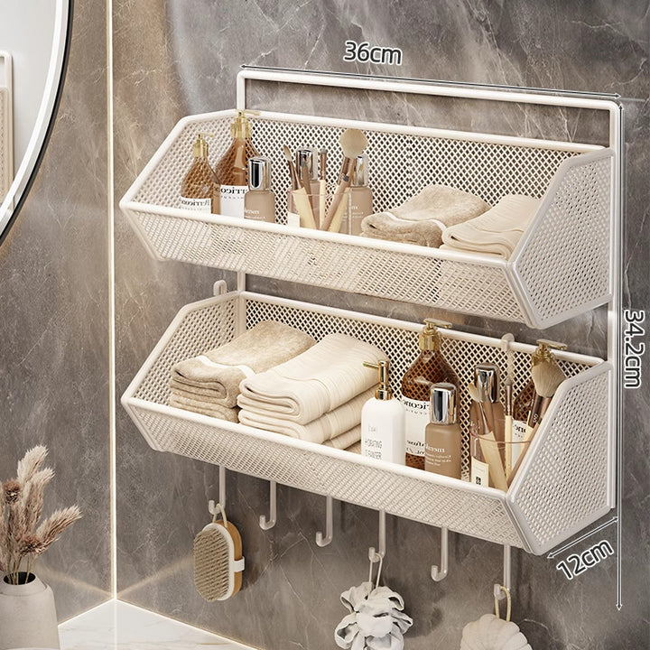Wall-Mounted Mesh Bathroom Organizer Shelf