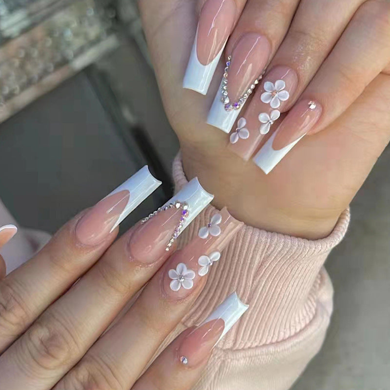 Artificial nail set with romantic floral decorations and glitter accents Kalsten