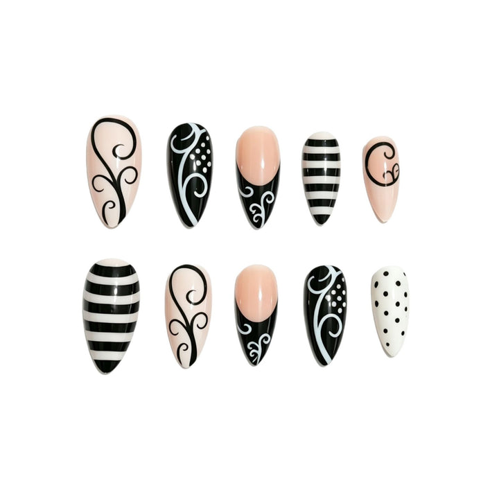 Artificial nails with modern black and white design Kalsten