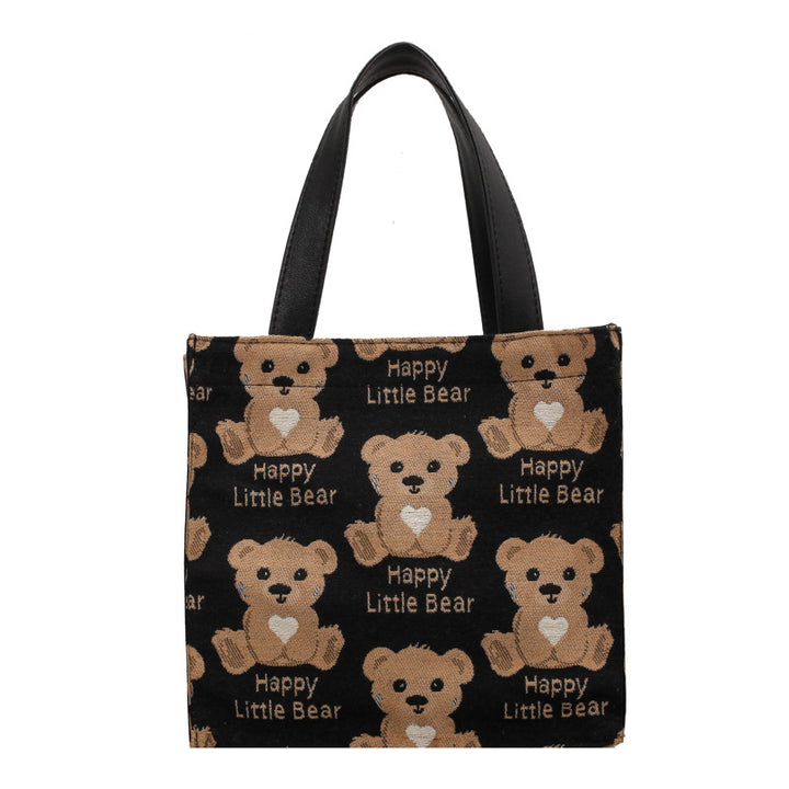 Cute Bear Print Canvas Tote Bag