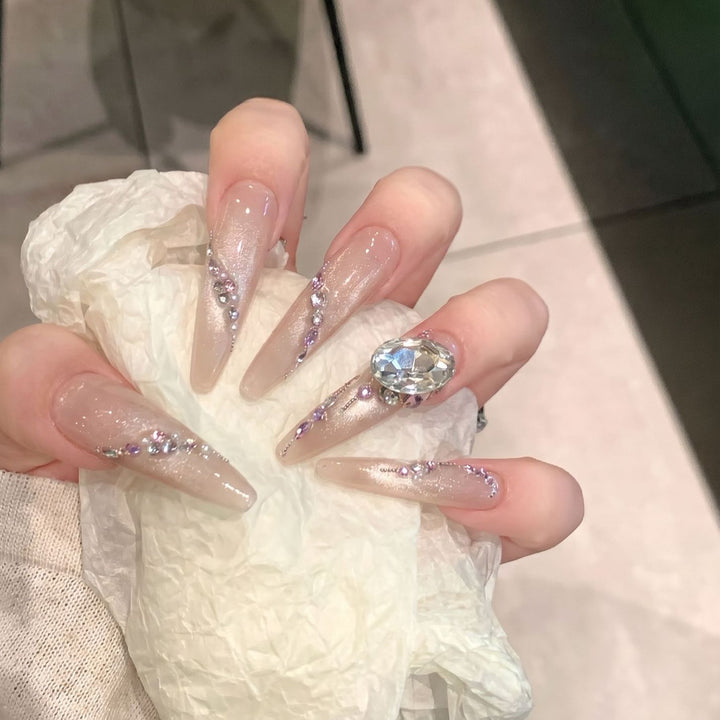 Glamorous Rhinestone-Embellished Stiletto Press-On Nails Kalsten