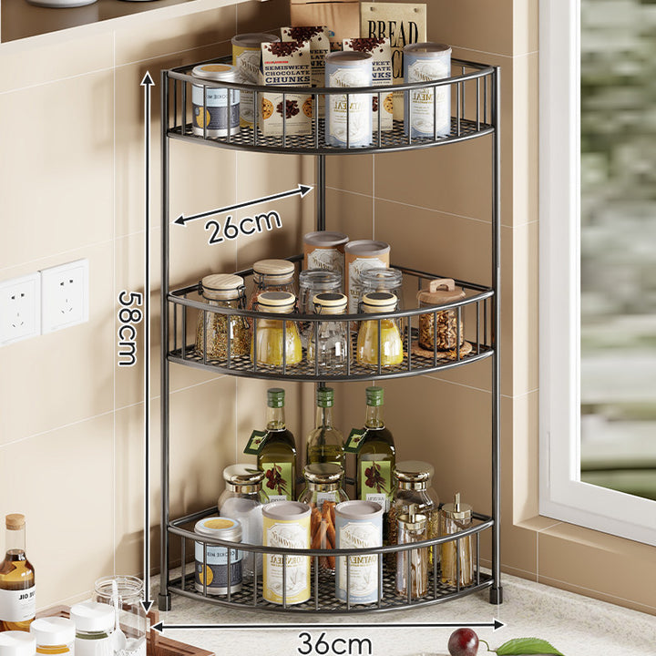 Triangular Triple-Tier Gold-Plated Corner Pantry & Spice Organizer
