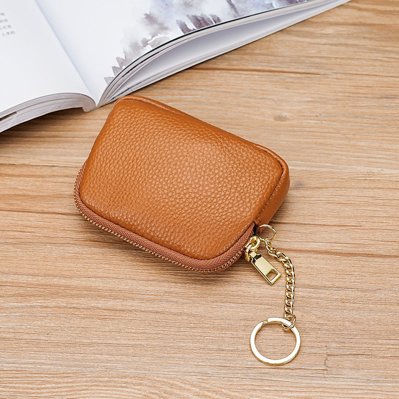 Compact Leather Zippered Keychain Pouch