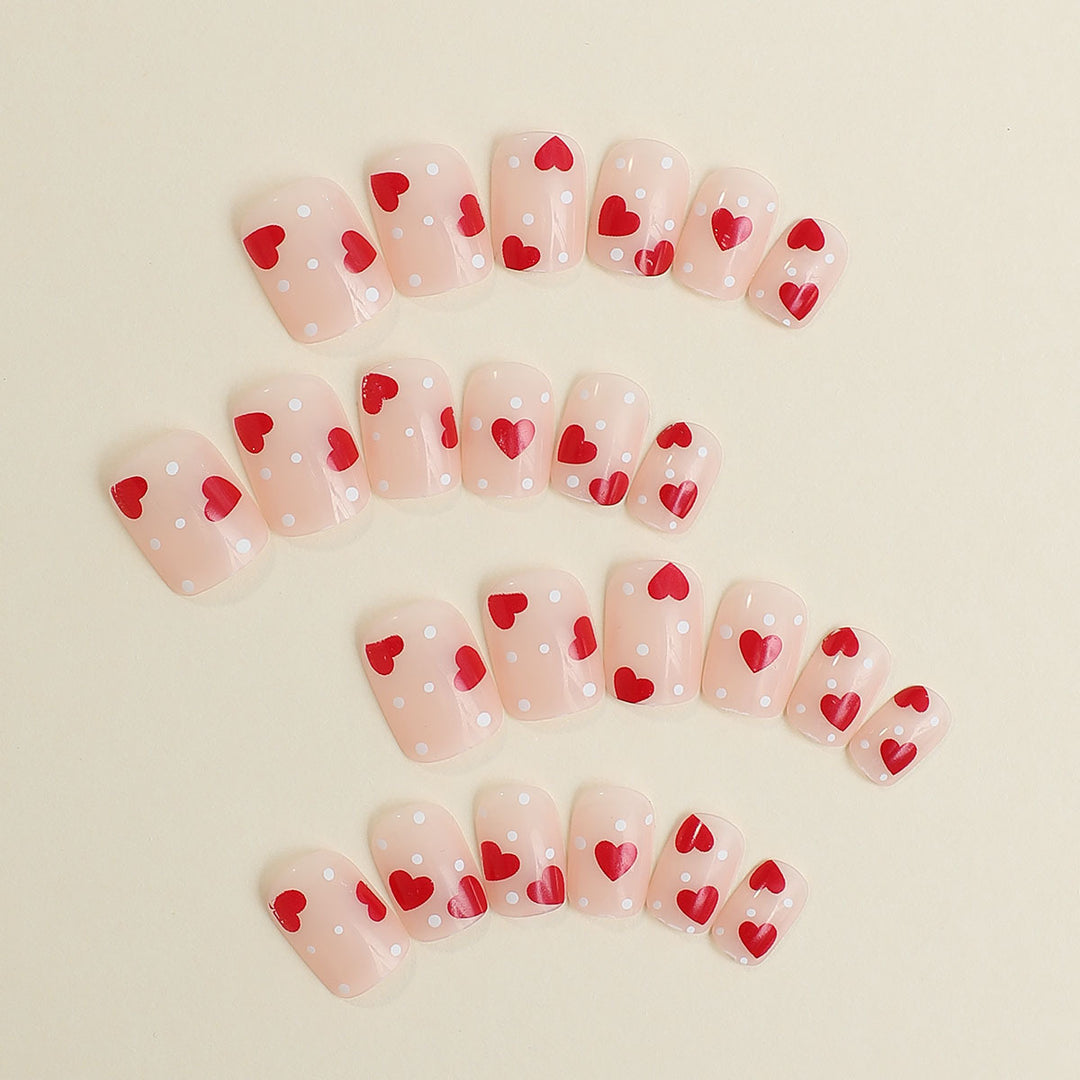 Artificial nail set with romantic heart motifs and shimmering accents Kalsten