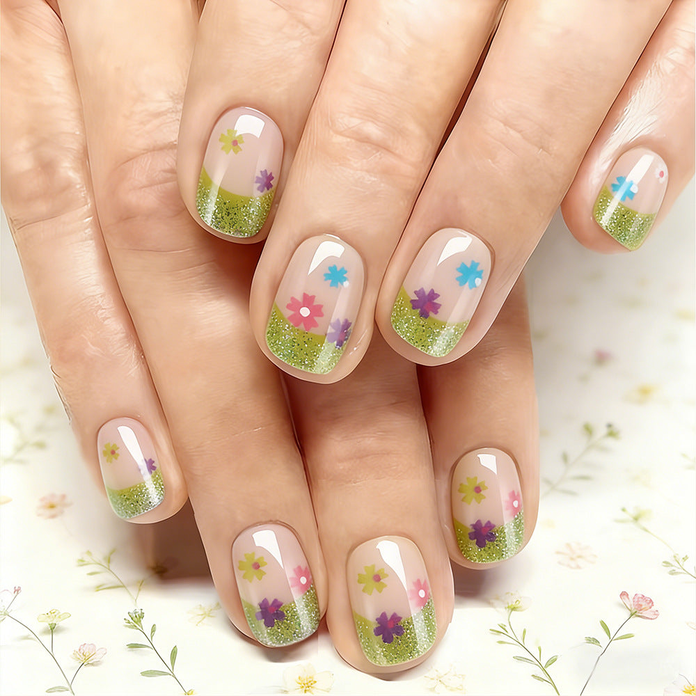Floral Glitter Tip Nail Art Design Kalsten