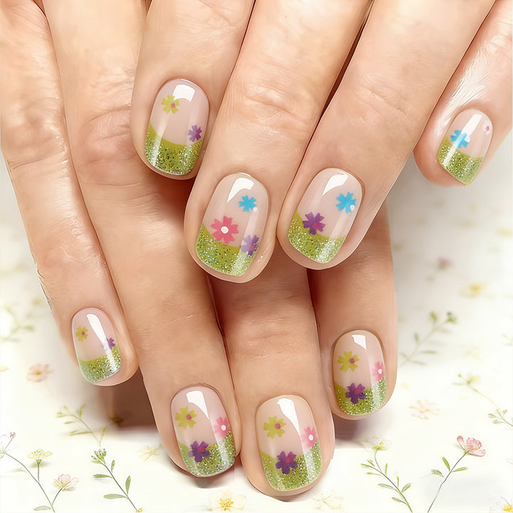 Floral Glitter Tip Nail Art Design Kalsten