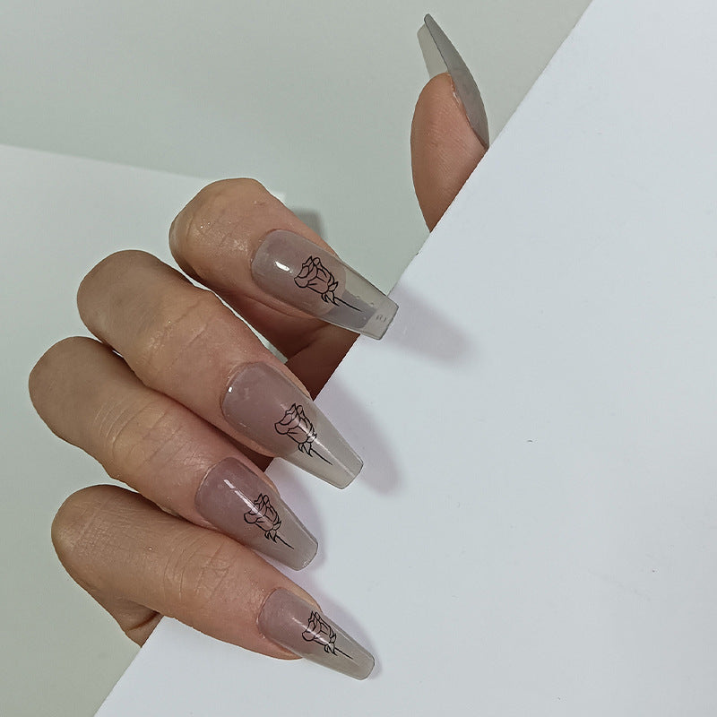 Artful Nail Tips with Rose Pattern Kalsten