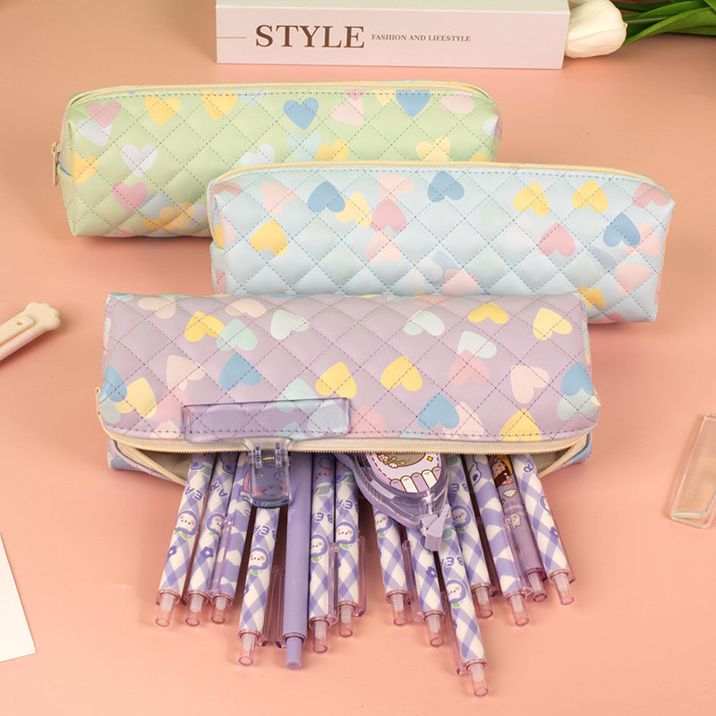 Quilted Heart Pattern Pencil Case Kalsten