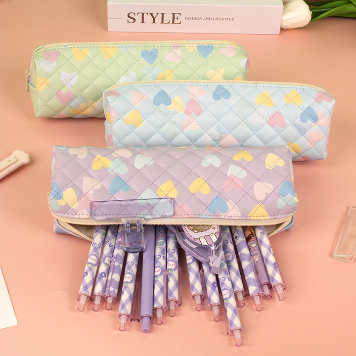 Quilted Heart Pattern Pencil Case Kalsten