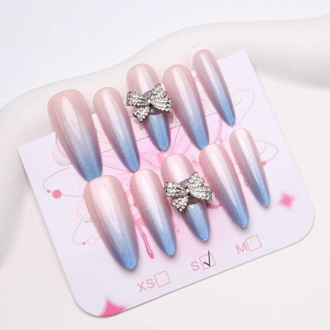 Elegant Stiletto Press-On Nails with Rhinestone Bows Kalsten