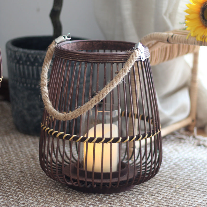 Stylish lantern made of rattan with wooden frame Kalsten