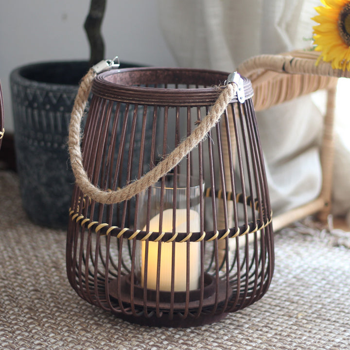 Stylish lantern made of rattan with wooden frame Kalsten